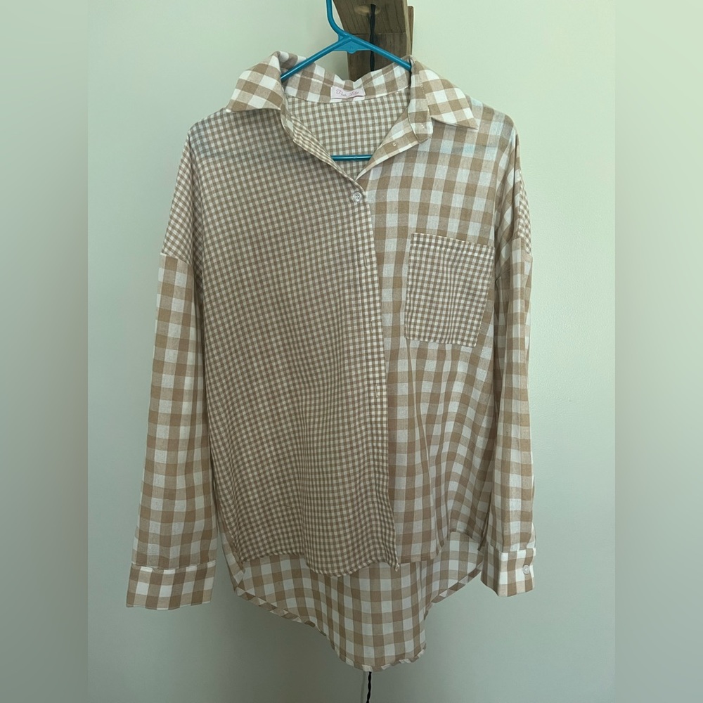 Pink Lily Multi-plaid flannel button up, Small